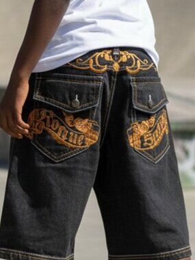 Clench Jeans Embroidered Denim Rose Gold Skater Hip Hop Y2K